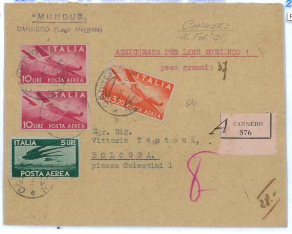 P2495 - ITALIA 19.2.1946 RACCOMANDATA INTERNA IN TARIFFA