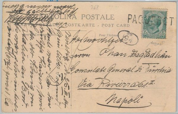 71230 - ITALIA - STORIA POSTALE : CARTOLINA con annullo  Paquebot 1914