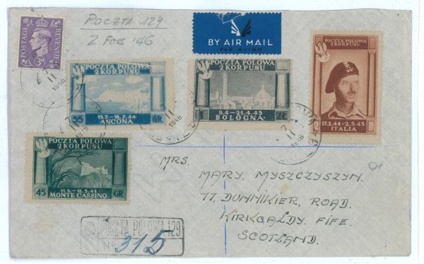 P2510 - ITALIA CORPO POLACCO  MIXED WITH GB STAMP. POSTA POLOWA 129 CANCELLATION