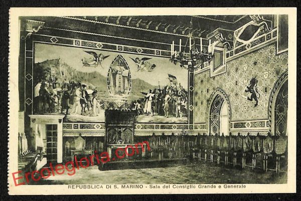 ai4831 - CARTOLINA D'EPOCA - San Marino - Sala del Consiglio Grande e Generale