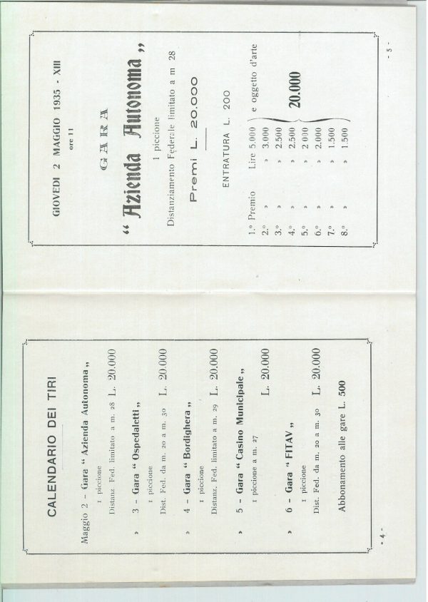 SAN REMO 1935: PROGRAMMA C.O.N.I. TIRO VOLO / PICCIONE - immagine 2