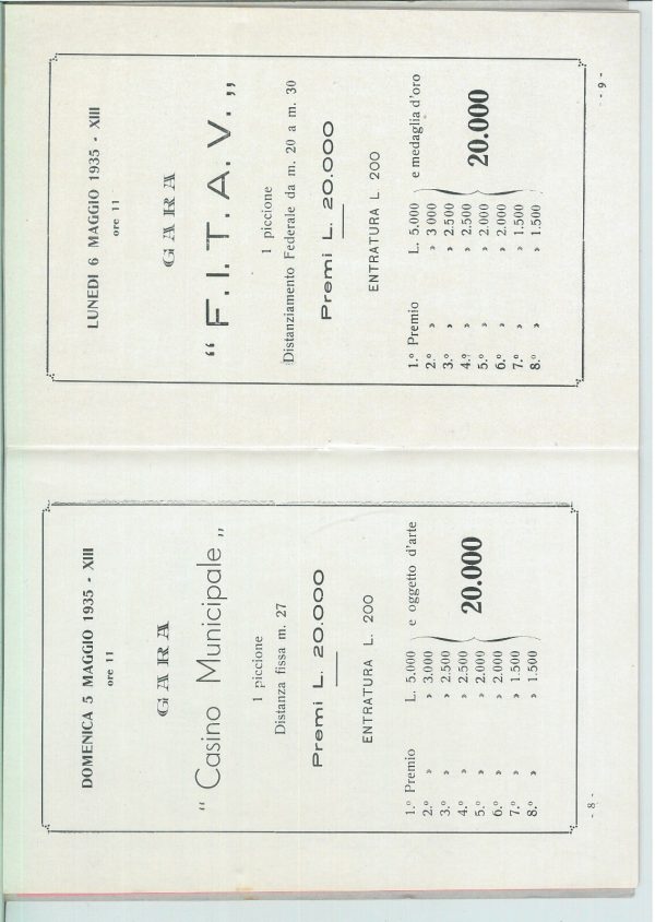 SAN REMO 1935: PROGRAMMA C.O.N.I. TIRO VOLO / PICCIONE - immagine 6