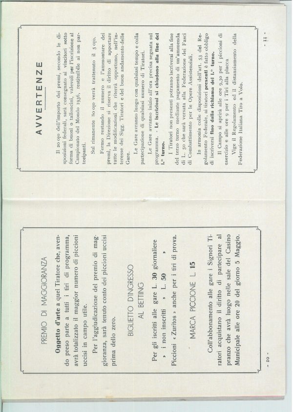 SAN REMO 1935: PROGRAMMA C.O.N.I. TIRO VOLO / PICCIONE - immagine 9