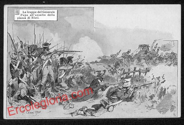 ai0426 - CARTOLINA D'EPOCA - Rieti- Generale Pepe all'assalto della Piazza Rieti