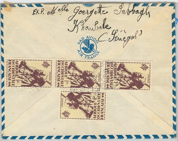 45186  -  SENEGAL -  POSTAL HISTORY - AIRMAIL COVER to FRANCE via AIRFRANCE 1946 - immagine 2