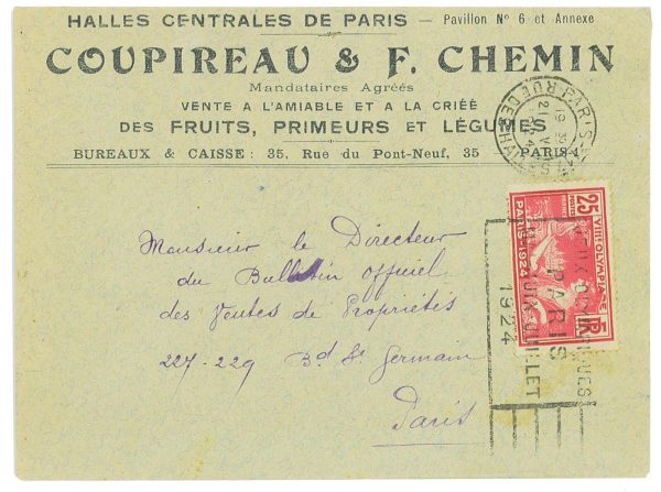P3483 - OLYMPIC GAMES PARIS 1924 , 21.6.24 . 25 CT. , SINGLE INTERNAL MAIL