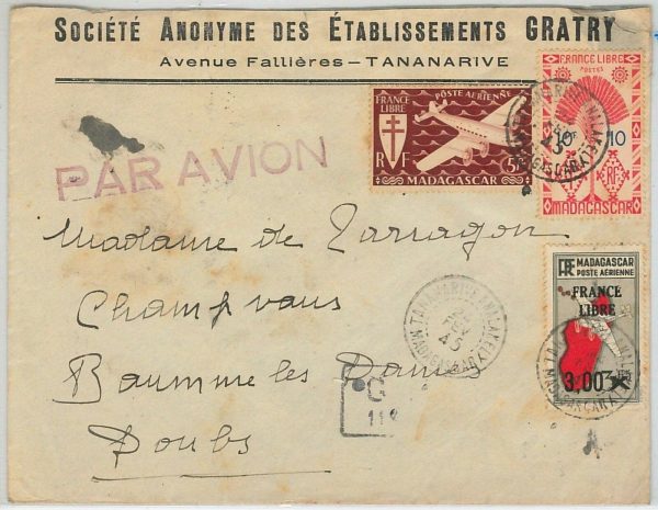 44939 -  MADAGASCAR -  POSTAL HISTORY - COVER 1945  AIRPLANES / MAPS