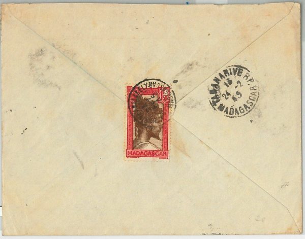 44939 -  MADAGASCAR -  POSTAL HISTORY - COVER 1945  AIRPLANES / MAPS - immagine 2