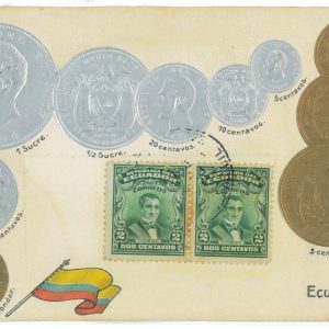 P3320 - ECUADOR, COIN POST CARD SENT TO MALTA !!!! (CENSOR MARK ON ARRIVAL)