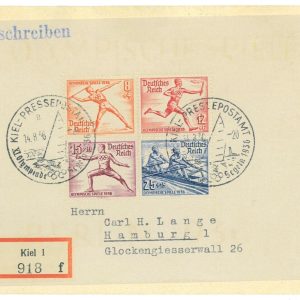 P3538 -OLYMPIC GAMES BERLIN 1936 BLOCK 6 A (0,19 MM)VERY RARE ON COVER REGISTRED