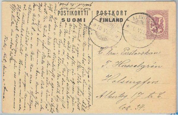 66698 - FINLAND - Postal History - POSTAL STATIONERY CARD  from ALAVIESKA 1922
