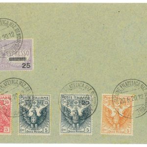 P3842 - ITALIA REGNO , SASS. 102/5 SU BUSTA, CON ANNULLO FILATELICO 1920