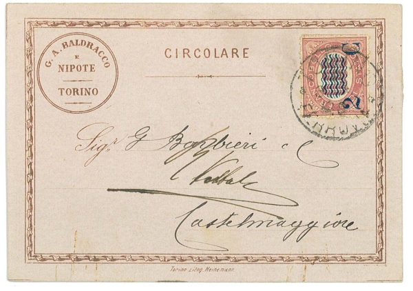P3844 - ITALIA ,TORINO, SASSONE 30 SU CARTOLINA POSTALE, IMITANDO INTERO POSTALE