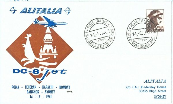 70956 - ITALY - Postal History - FIRST FLIGHT:  Roma /  Sydney  1961 # 445 FA