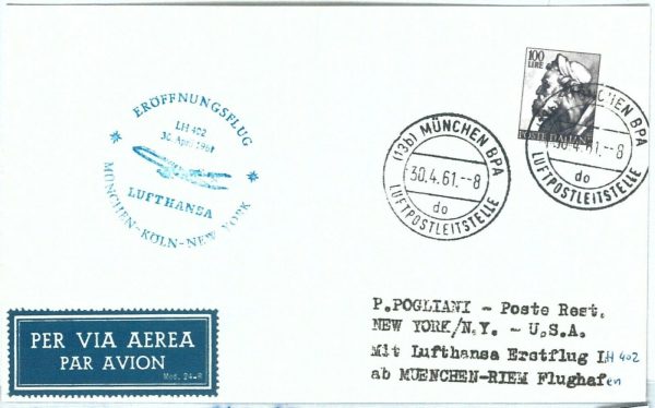 70953 - ITALY - Postal History - FIRST FLIGHT:  Munchen /  Koln Lufthansa 1961