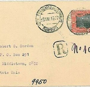 14757 - COTE DES SOMALIS - POSTAL HISTORY - Registered COVER to USA 1927 TRAINS