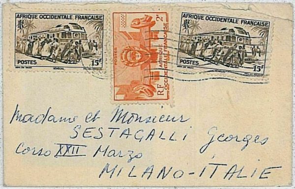 24203 - SENEGAL  AOF - POSTAL HISTORY - COVER to ITALY   1953 Trains