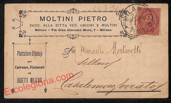 ag9236 - STORIA POSTALE - Milano Città - Moltini Pietro