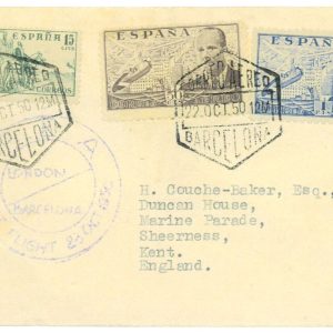 P3717 - AIRMAIL ,SPAIN, IST FLIGHT BY BEA TO LONDON 22.10.1950 BARCELONA LONDON