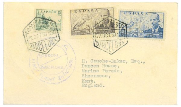P3717 - AIRMAIL ,SPAIN, IST FLIGHT BY BEA TO LONDON 22.10.1950 BARCELONA LONDON