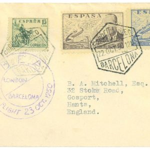 P3718 - AIRMAIL ,SPAIN, IST FLIGHT BY BEA TO LONDON 22.10.1950 BARCELONA LONDON