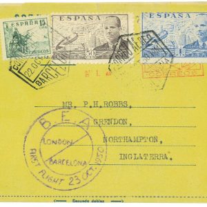 P3719 - AIRMAIL ,SPAIN, IST FLIGHT BY BEA TO LONDON 22.10.1950 BARCELONA LONDON