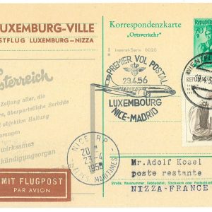 P3735 - 23.4.56, FIRST FLIGHT LUXEMBURG-NICE-MADRID, AUSTRIAN DISPATCH.