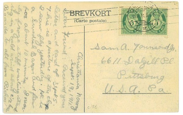 P3737 -AIRMAIL ,  19.9.1911, NORWAY-SWEDEN VERY NICE AVIATION POST CARD - immagine 2