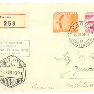 P3740 - AIRMAIL , 1.4.1940 1ST. FLIGHT LOCARNO BARCELONA LIECHTENSTEIN DISPATCH