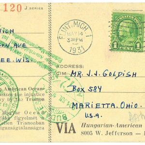 P3741 - AIRMAIL , USA/HUNGARY 14.5.1931, DIRECT FLIGHT US. BUDAPEST