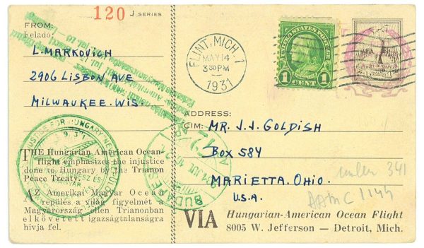 P3741 - AIRMAIL , USA/HUNGARY 14.5.1931, DIRECT FLIGHT US. BUDAPEST