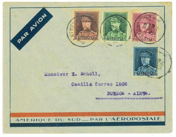 P3573 - AIRMAIL , BELGIUM 4 COLOR FRANKING!!!!!!!!! 28.8.1936, TO BUENOS AIRES