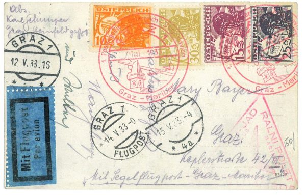 P3575 - AIRMAIL , AUSTRIA GLIDING FLIGHT GRAZ-MARIBOR, MARIBOR GRAZ 12.5.1933