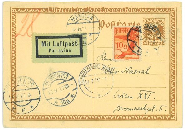 P3576 - AIRMAIL , AUSTRIA, MÜLLER 121 B, FROM SALZBURG TO WIEN, 16.4.1927