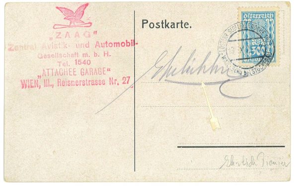 P3579 - AIRMAIL , SPECIAL GLIDING HAND CANCELLATION . WIEN 13.10.1923,