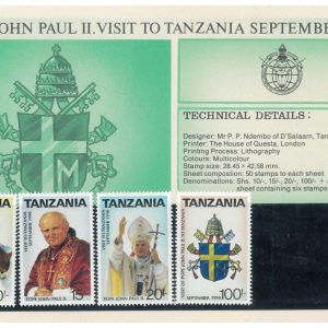 P3950 - TANZANIA, JOHN PAUL II VISIT TO TANZANIA 1990 SET IN PRESENTATION CARD