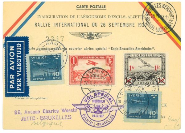 P3580 - AIRMAIL , VERY DECORATIVE 3 COUNTRY AIR MAIL SPECIAL FLILGHTS 26.9.1937