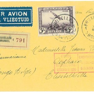 P3586 - BELGIUM MÜLLER 113, BRUXELLES TO ELISABETHVILLE (CONGO) 4/12/1930.