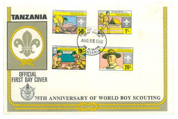 P3966 - TANZANIA 25.8.1982 MICHEL 205/8 + BL29 , BOYS  SCOUTS. ON OFFICIAL FDC. - immagine 2