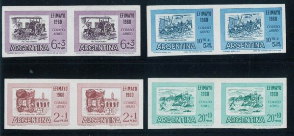 P3927-ARGENTINA, 1960 EFIMAYO EXHIBITION, IMPERF SET IN PAIR MNH YVERT. PA 70/3