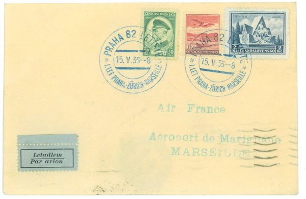 P3591 - AIRMAIL , CZECOSLOVAKIA PRAG 15.5.1935 PRAG. ZURICH.MARSEILLE, MÜLLER 83