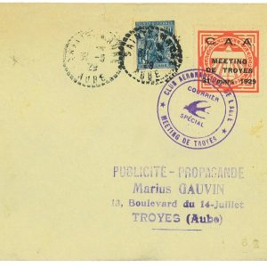 P3604 - AERIAL MEETING, FRANCE 21.3.1929, SPECIAL POSTER STAMP AND CANCEL