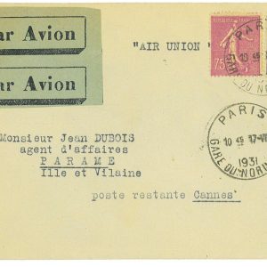 P3607 - FRANCE  FIRST FLIGHT PARIS CANNES 17.8.1931, VIA AIR UNION. MÜLLER 293