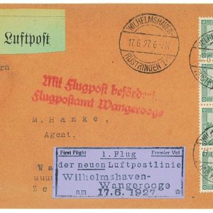P3623 - FIRST FLIGHT, GERMANY 17.6.1927, WILHEMSHAVEN TO WANGEROOGE, MÜLLER 318