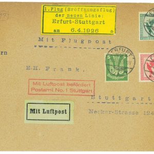 P3625 - AIRMAIL , GERMANY , 6.4.1926 ERFURT-STUTTGART