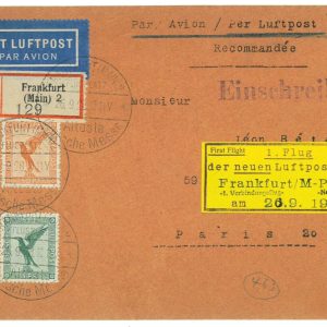 P3626 - AIRMAIL , GERMANIA , FRANKFURT-PARIS, 26.9.1928 MÜLLER 381