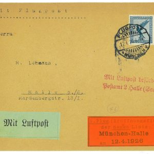 P3629 - AIRMAIL , GERMANY , 12.4.1926 MÜNCHEN-HALLE , MÜLLER 241