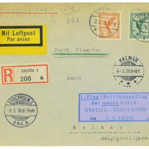 P3631 - AIRMAIL GERMANY , 3.5.1926 STETTIN (SZESZIN, POLAND) TO KALMAR (SWEDEN)