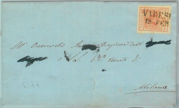 83476 - Antichi Stati LOMBARDO VENETO - Sass 20 su Busta da VARESE  1857