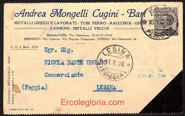 ae0774 - CARTOLINA  D'EPOCA - Bari Città - Andrea Mongelli Cugini  1928